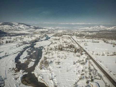Image of river and snow in winter Stock Photos