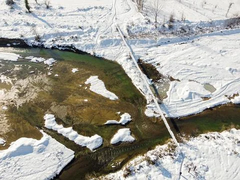 Image of river and snow in winter Stock Photos