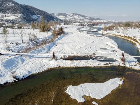 Image of river and snow in winter Stock Photos