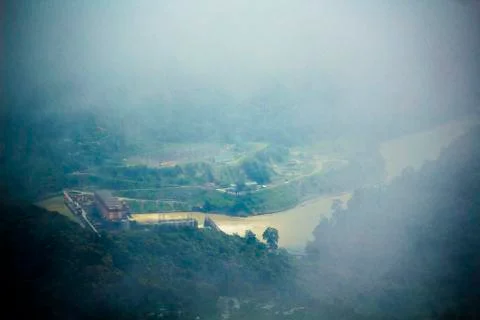 Image of a River Dam through clouds Stock-Fotos