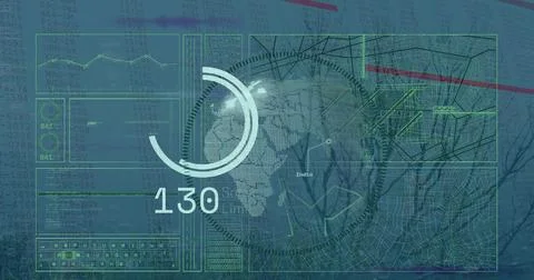 Image of road map and data processing over globe イラスト素材