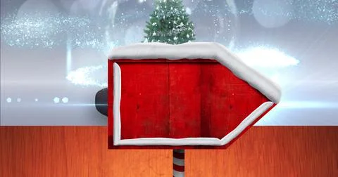 Image of road sign with copy space over snow globe on grey background Ilustração Stock