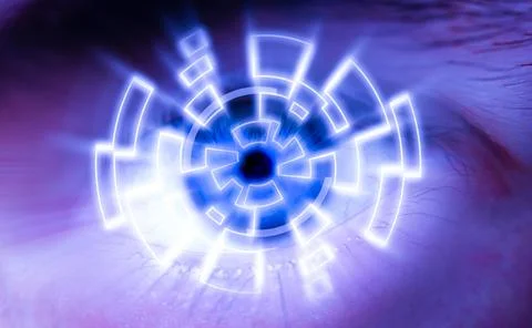 Image of Robot human eye digital cyber screen Stock Photos