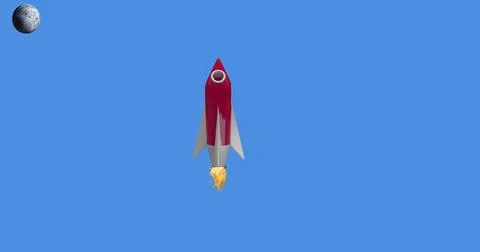 Image of rocket icon on blue background Foto stock