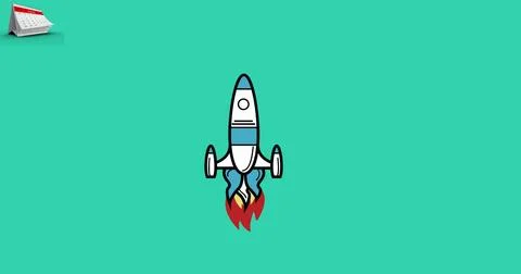 Image of rocket icon on green background 写真素材