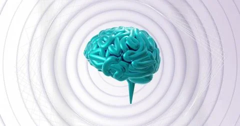 Image of rotating blue brain over concentric rotating grey rings Stock Illustration