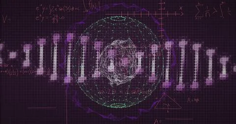 Image of rotating brain over colourful financial data processing Foto stock