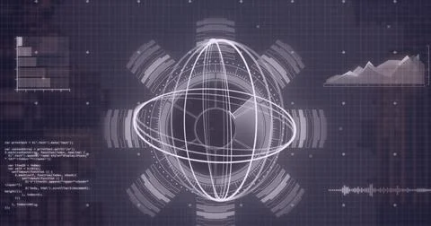 Image of rotating circles and data processing on navy background 스톡 일러스트