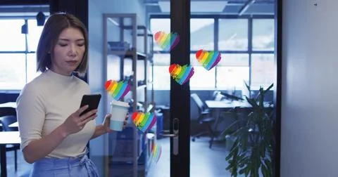 Image of rotating data processing over smiling caucasian businesswoman using Stock Illustration