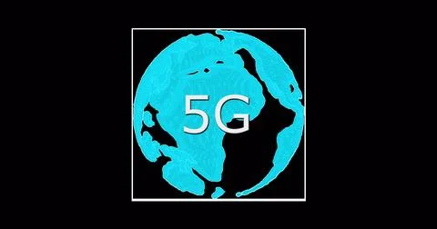 Image of rotating globe and 5g on black background Illustrazione stock