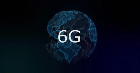 Image of rotating globe and 6g on black background Stock Illustration