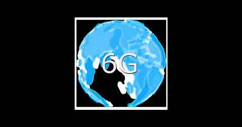 Image of rotating globe and 6g on black background Stock Illustration