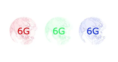 Image of rotating globes and 5g in blue red and green globes on white background Stock Illustration
