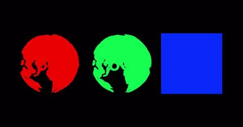 Image of rotating globes and blue square on black background Illustrazione stock