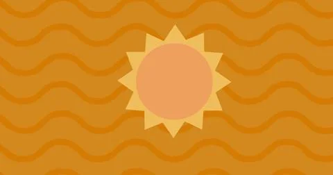 Image of rotating sun moving in seamless loop over waves on orange background 스톡 일러스트