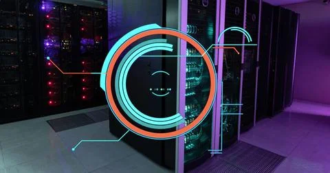 Image of round scanner against computer server room Stock Photos