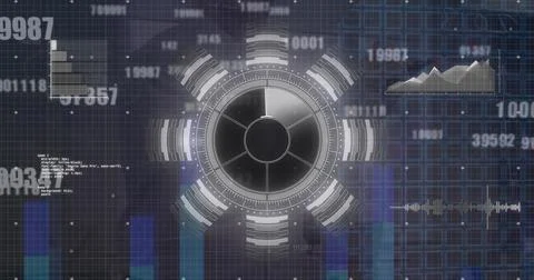 Image of round scanner and changing numbers against businessman writing on Stock Illustration