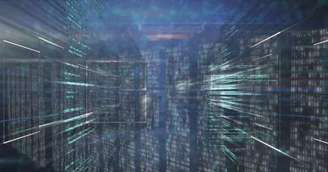 Image of round scanner and data processing over multiple screens of mosaic Stock Illustration