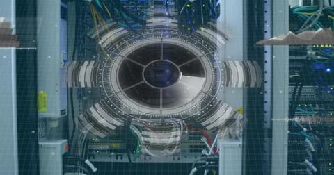 Image of round scanner and data processing and round scanner over close up of a Foto stock