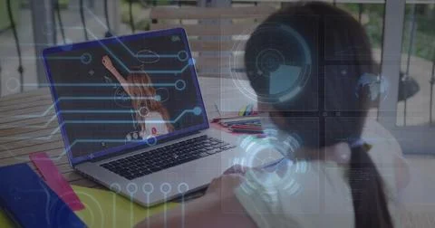 Image of round scanner and microprocessor connections against girl having a Stock Photos