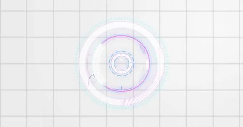 Image of round scanner over grid network against statistical data processing on Stock Illustration