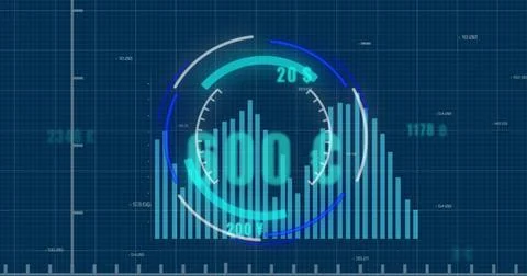 Image of round scanner over statistical data processing against blue background Stock Illustration
