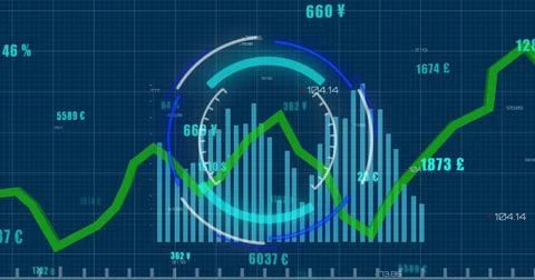 Image of round scanner over statistical data processing against blue background Stock Illustration