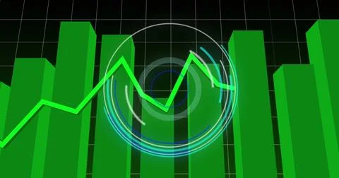 Image of round scanner over statistical data processing against green backg.. Stock Photos