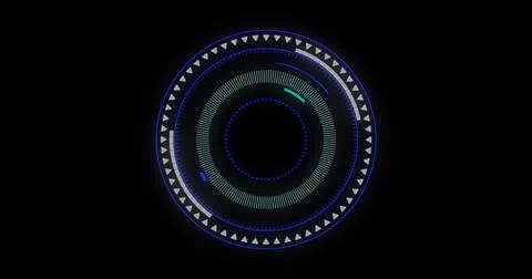 Image of round scanner over stock market data processing against blue background Illustrazione stock