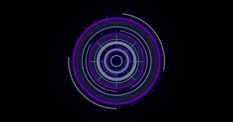 Image of round scanner over stock market data processing against blue background Illustrazione stock