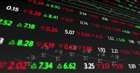 Image of round scanner over stock market data processing against black Stock Illustration