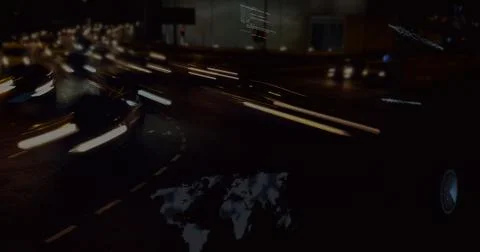 Image of round scanners and data processing against time-lapse of city traffic Stock Photos