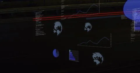 Image of round scanners and data processing against time-lapse of city traffic Stock Photos