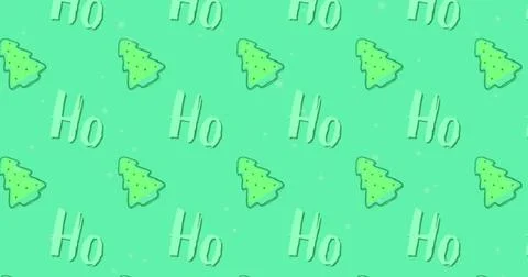 Image of rows of christmas pattern and text moving on green background Stock Illustration