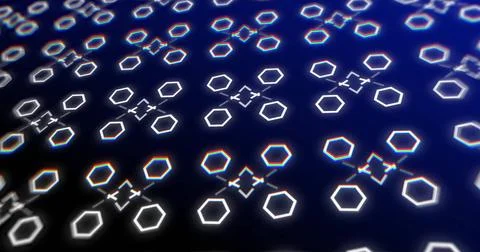 Image of rows of white pattern moving over blue background Stock Illustration