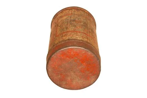 Image of a rusty cocoa can on a white background 스톡 사진