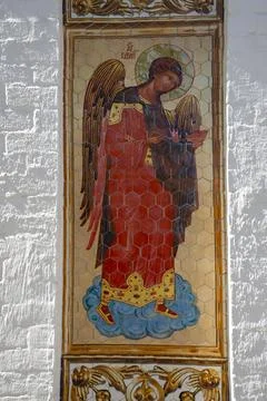 An image of a saint at the gates of the ancient Epiphany Monastery. Uglich Stock Photos