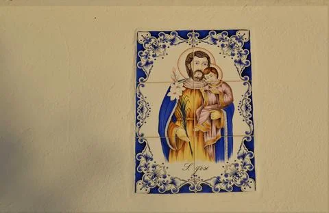Image of Saint Joseph on a tile Stock Photos