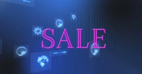 Image of sale text and data processing on blue background Stockillustratie