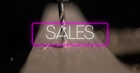 Image of sales text over wood drilling Ilustração Stock