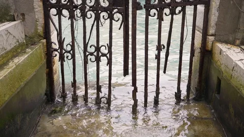 Image of salty water rusting old gate, Venice, Italy. Video stock 107535052