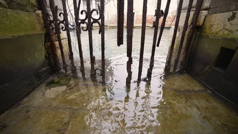 Image of salty water rusting old gate, Venice, Italy. Stock Footage 107535612