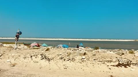 Image of a Sandy Tropical Beach Under Clear Sky Stock Photos