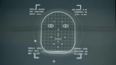 Image Scan, Face mesh with sweeping beam and landmark dots, result of scan is Stock Footage 333373587