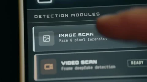 Image scan interface using AI to detect manipulated media Stock Footage 333373810