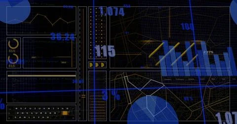 Image of scanner and data processing over diagrams Stock Illustration