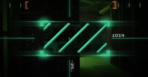 Image of scanner and data processing over server room Stock Illustration