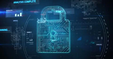 Image of scanning, data processing and online security padlock Stock Photos