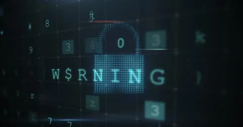 Image of scanning, numbers, cloud and online security padlock Stock Photos