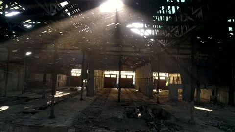 Image of a scenic abandoned warehouse Stock Footage 148995306